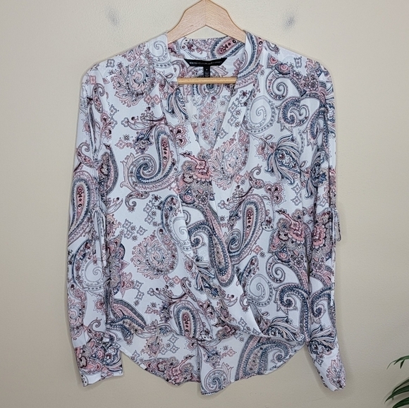 WHBM | Color Paisley Split Sleeve Surplice Blouse Size 6 - Picture 1 of 6